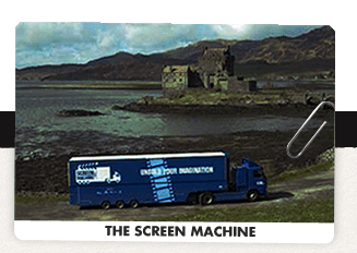 The screen machine by a romantic loch